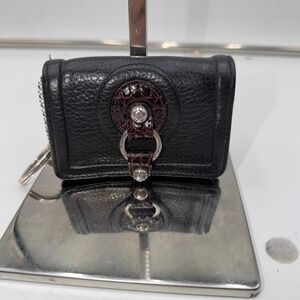 Brighton Vintage Pebbled Leather Croc Embossed Key Wallet Coin Purse Silver